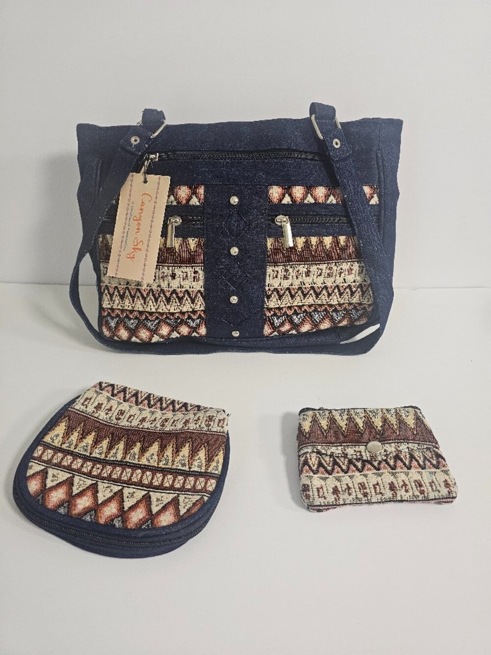 Canyon Sky Bag Shoulder Blue Brown Boho Western Casual Pouches